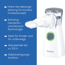 BEURER Inhaliergerät IH 57 (Schwingmembran-Technologie, Intelligente Aerosol-Technologie, Akku-Betrieb, Zur Behandlung Der Oberen Und Unteren Atemwege, Ideal Für Kinder, Anwendung Bei Erkältung, Asthma, Atemwegserkrankungen, Mesh-Vernebler -Pflege Fachgeschäft e333ec6cd009b4a781d675cc1697540f